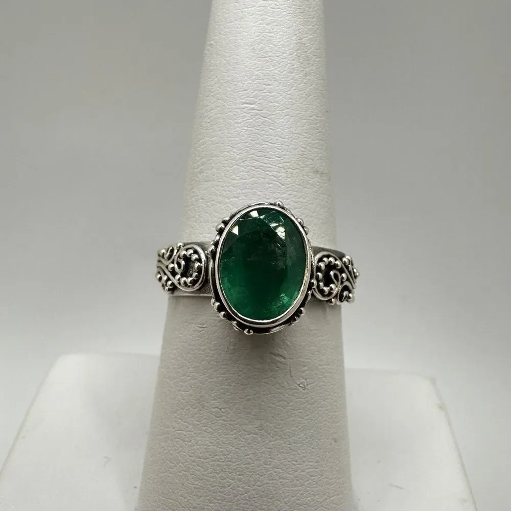 NWT 2.1ct‎ oval cut Emerald in Bali sterling silver!